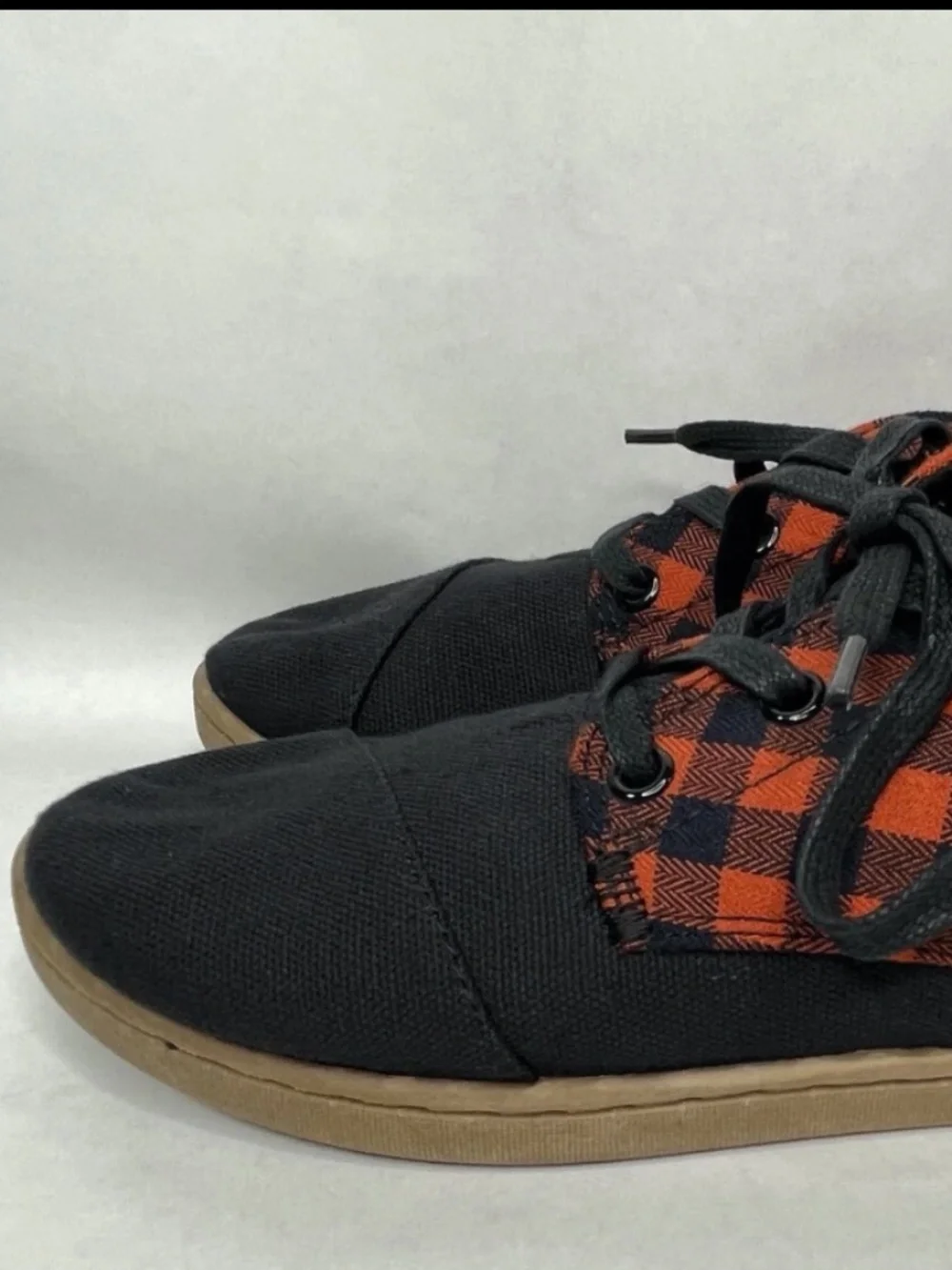 Toms Unisex Girls Boys Youth 340814 Black Orange Plaid Ankel Boot Shoes Sz. 4 Y